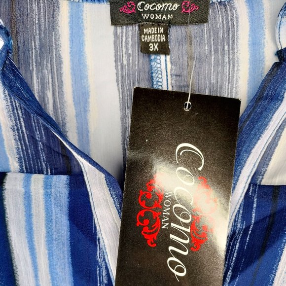 NWT Cocomo Plus Size 3X Blue Multi Pintuck 3/4 Sleeve Blouse Top - Picture 3 of 4